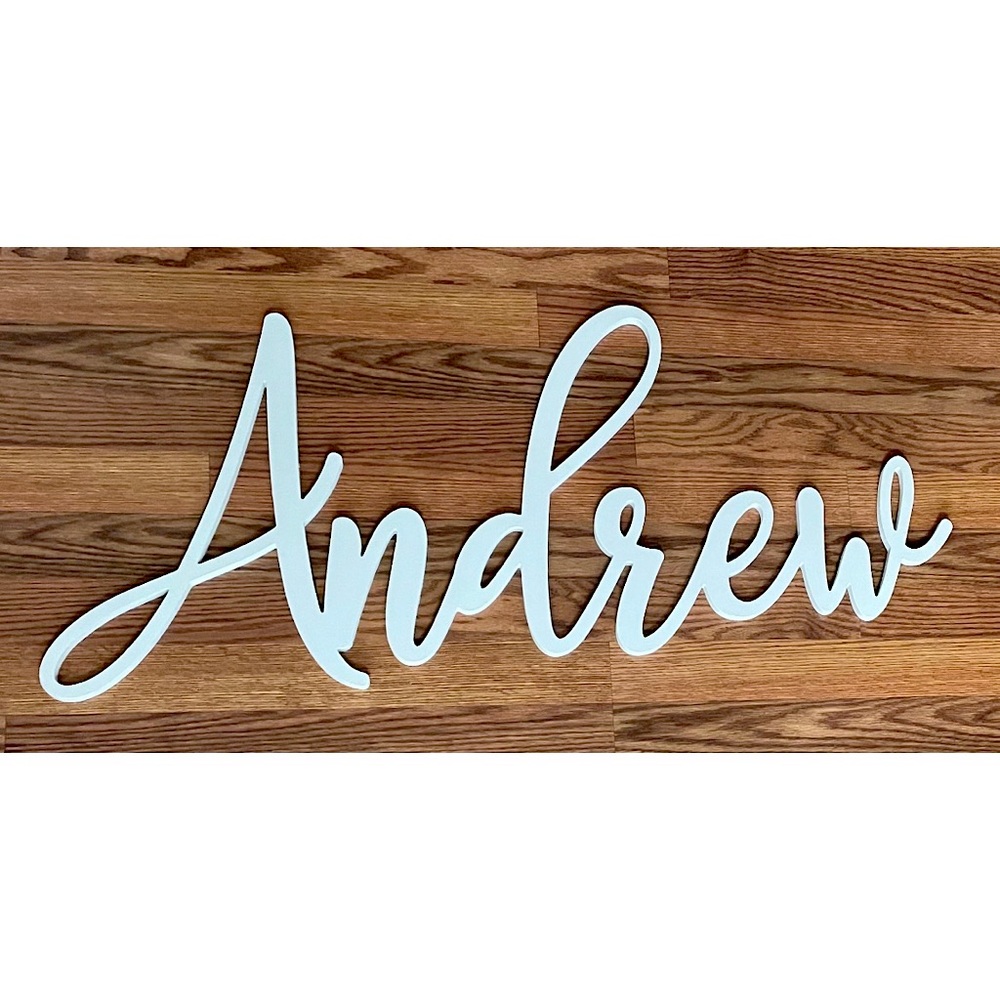 Custom Large Wooden ‘Andrew’ Name Sign 36” Wide Painted White - Nursery/Backdrop